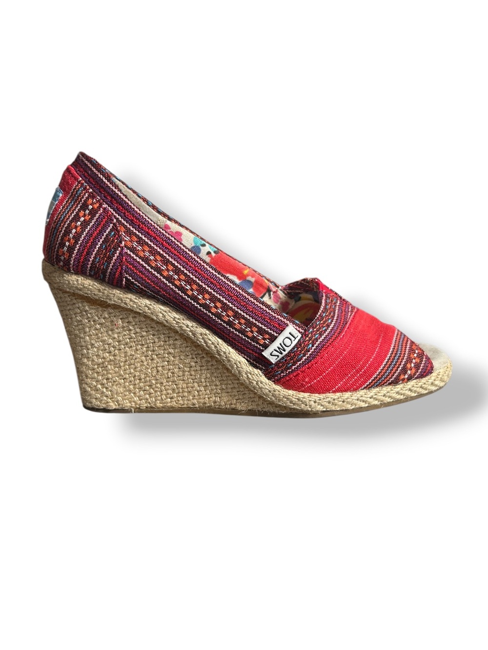 TOMS Lina Aztec Southwestern Peep Toe Espadrille Wedge Shoes 6.5